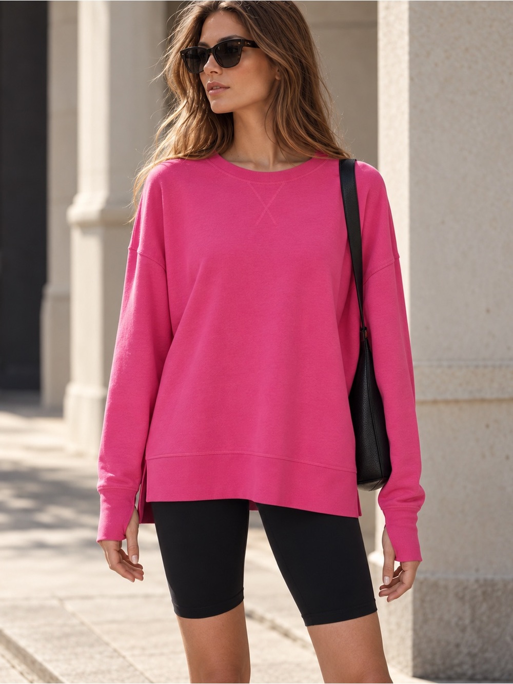 Sweaty Betty After Class Longline Sweatshirt Organic Cotton Thumbholes Pink S
